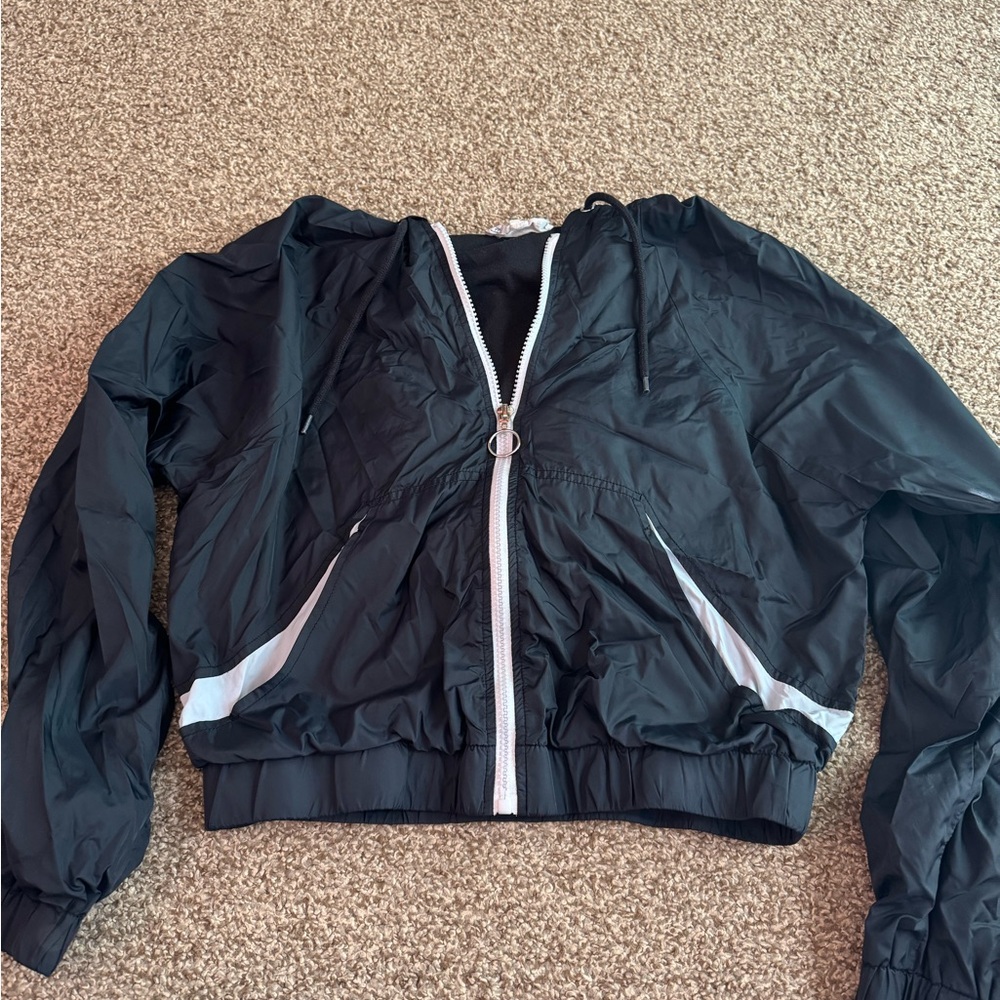 Black Windbreaker Jacket with White Accents
